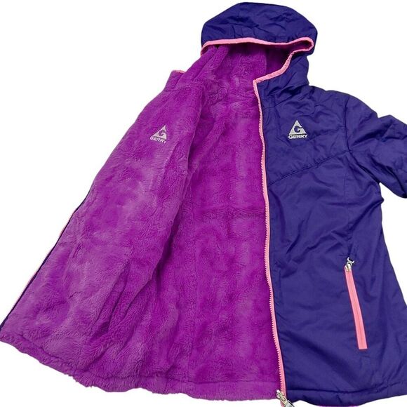 Gerry Jacket Girls Large 14 Purple Full Zip Fleece Lined Reversible Outdoor Warm - Picture 6 of 11
